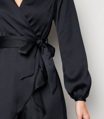 Navy Satin Puff Sleeve Ruffle Wrap Dress New Look | Compare | Cabot Circus